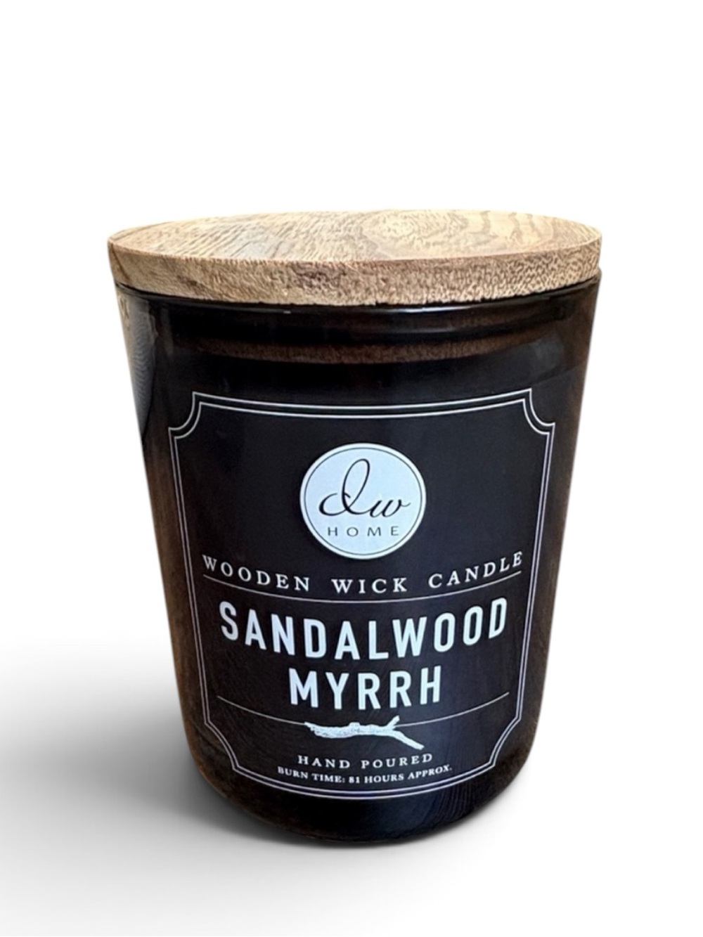 DW Home Sandalwood Myrrh Wooden Wick Candle 81 Hour Burn Time NEW 6”H READ